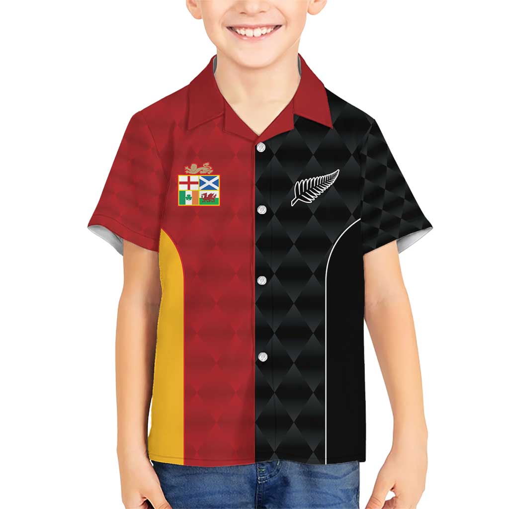 Custom British Lions New Zealand Family Matching Short Sleeve Bodycon Dress and Hawaiian Shirt Sporty Style LT9 Son's Shirt Black - Polynesian Pride