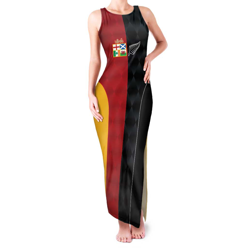 Custom British Lions New Zealand Family Matching Tank Maxi Dress and Hawaiian Shirt Sporty Style LT9 Mom's Dress Black - Polynesian Pride