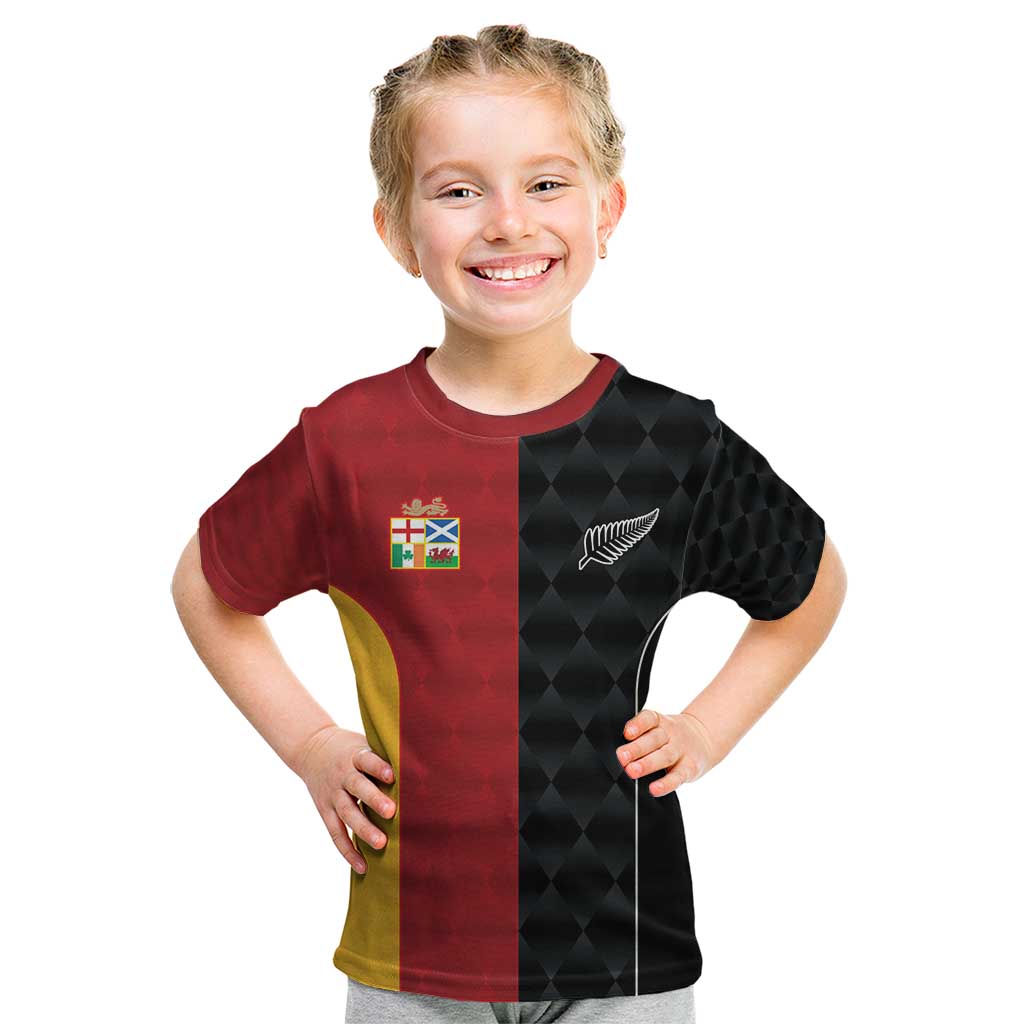 Custom British Lions New Zealand Kid T Shirt Sporty Style LT9 Black - Polynesian Pride