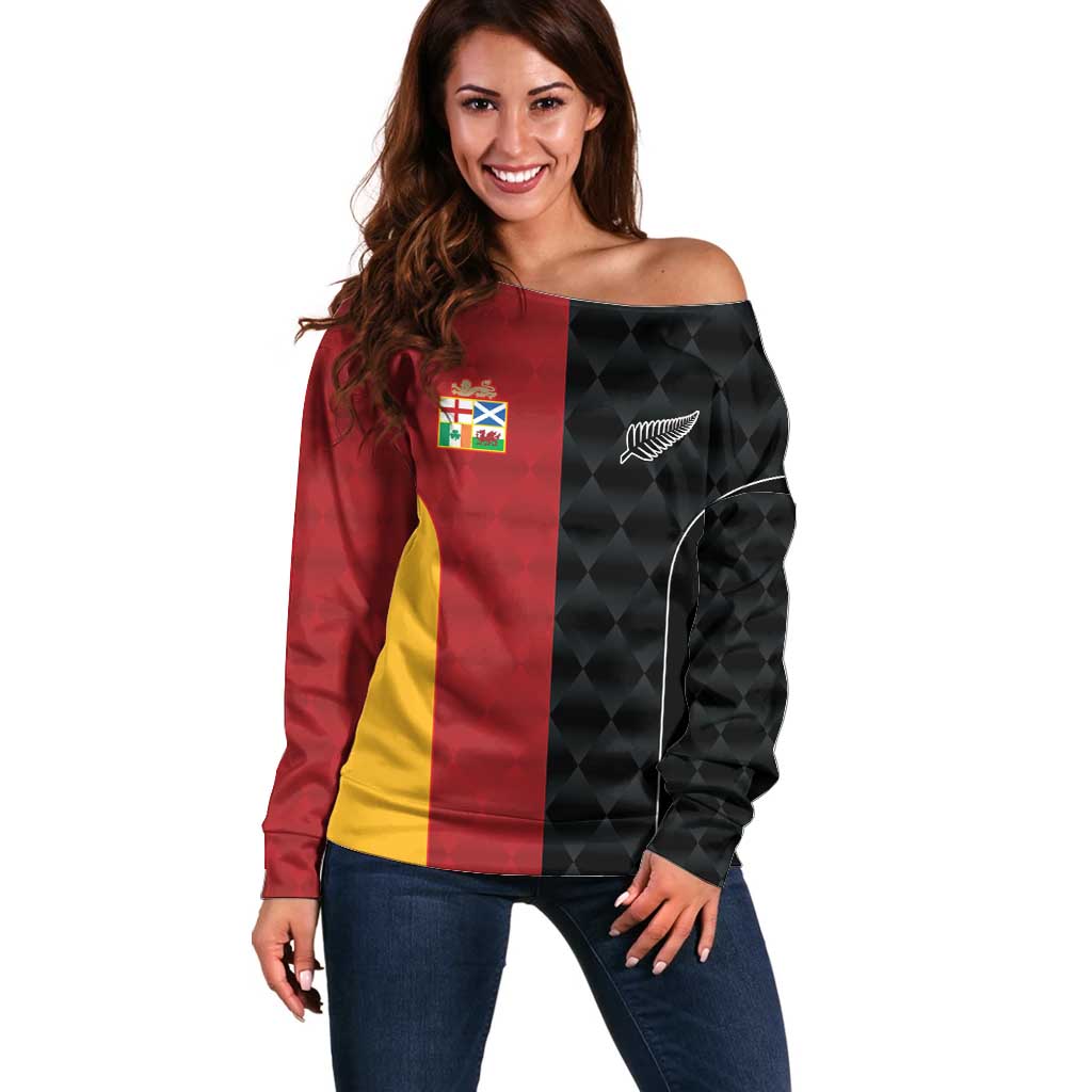 Custom British Lions New Zealand Off Shoulder Sweater Sporty Style