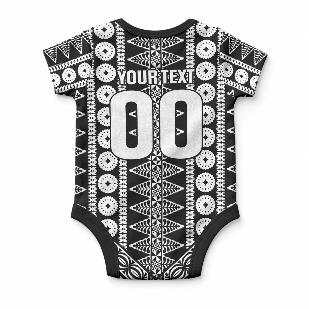 Fiji Custom Rugby National Heritage Baby Onesie Black Traditional Masi Inspired LT9 - Polynesian Pride
