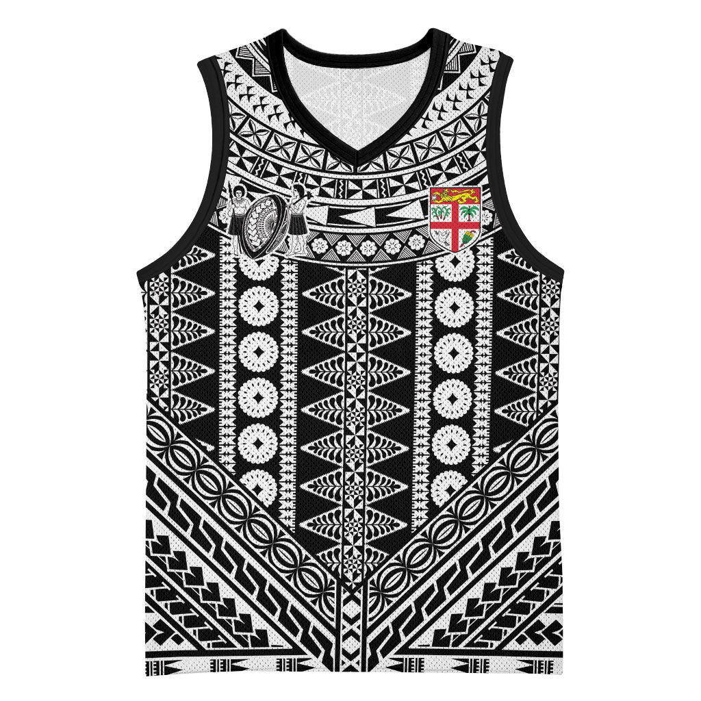 Fiji Custom Rugby National Heritage Basketball Jersey Black Traditional Masi Inspired LT9 Unisex Black - Polynesian Pride