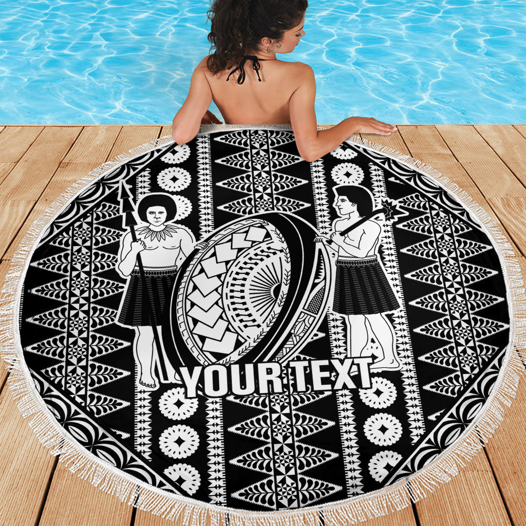 Fiji Custom Rugby National Heritage Beach Blanket Black Traditional Masi Inspired