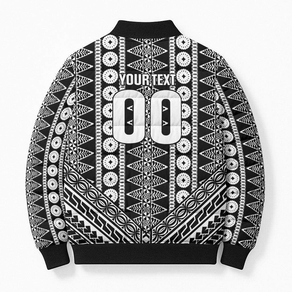 Fiji Custom Rugby National Heritage Bomber Puffer Jacket Black Traditional Masi Inspired