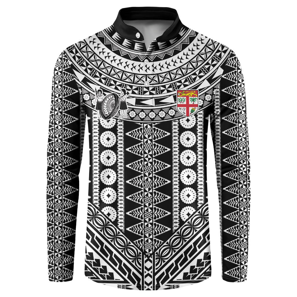 Fiji Custom Rugby National Heritage Button Sweatshirt Black Traditional Masi Inspired