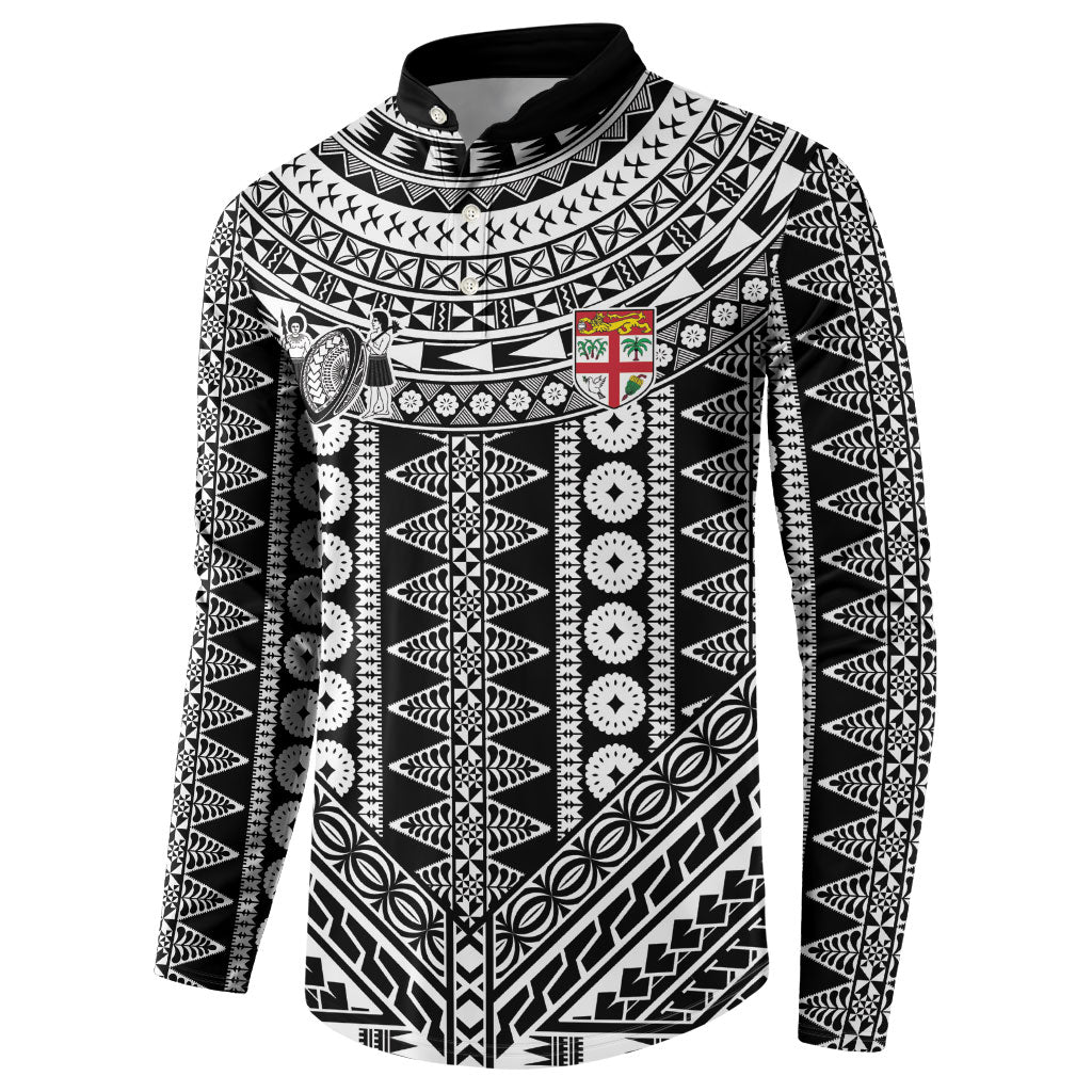 Fiji Custom Rugby National Heritage Button Sweatshirt Black Traditional Masi Inspired