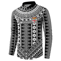 Fiji Custom Rugby National Heritage Button Sweatshirt Black Traditional Masi Inspired