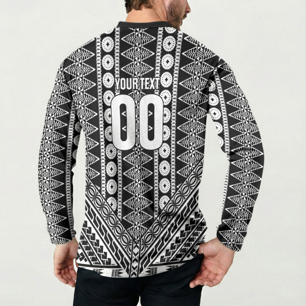 Fiji Custom Rugby National Heritage Button Sweatshirt Black Traditional Masi Inspired
