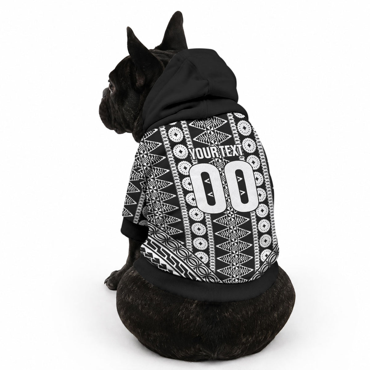Fiji Custom Rugby National Heritage Pet Hoodie Black Traditional Masi Inspired LT9 - Polynesian Pride