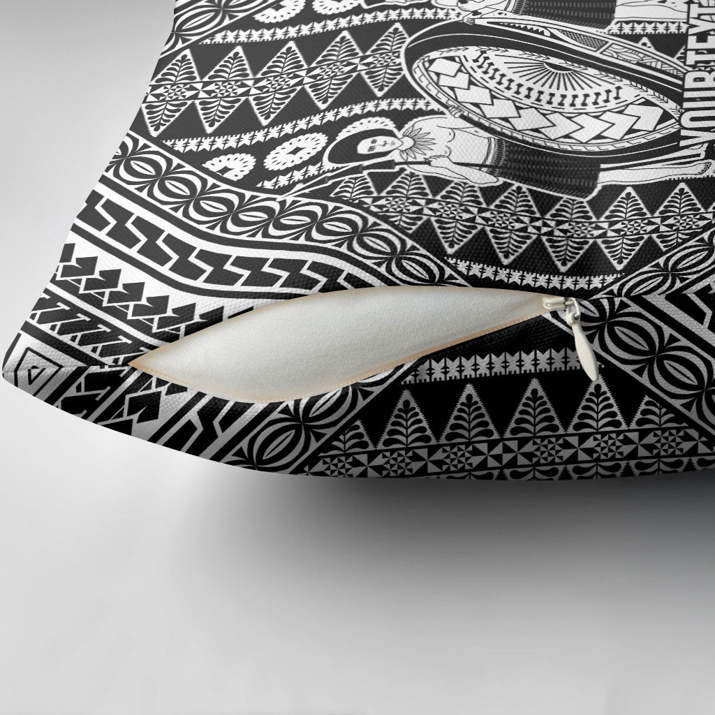 Fiji Custom Rugby National Heritage Pillow Cover Black Traditional Masi Inspired