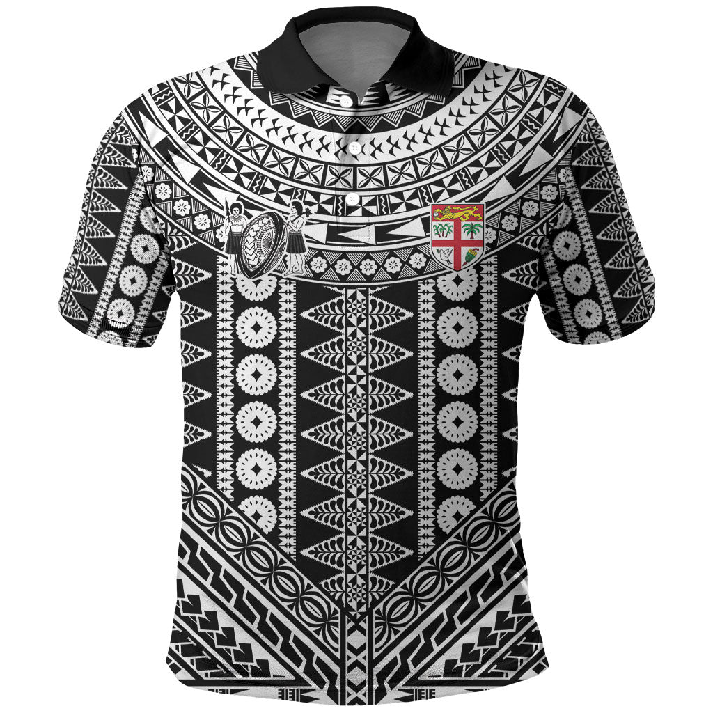 Fiji Custom Rugby National Heritage Polo Shirt Black Traditional Masi Inspired LT9 Black - Polynesian Pride