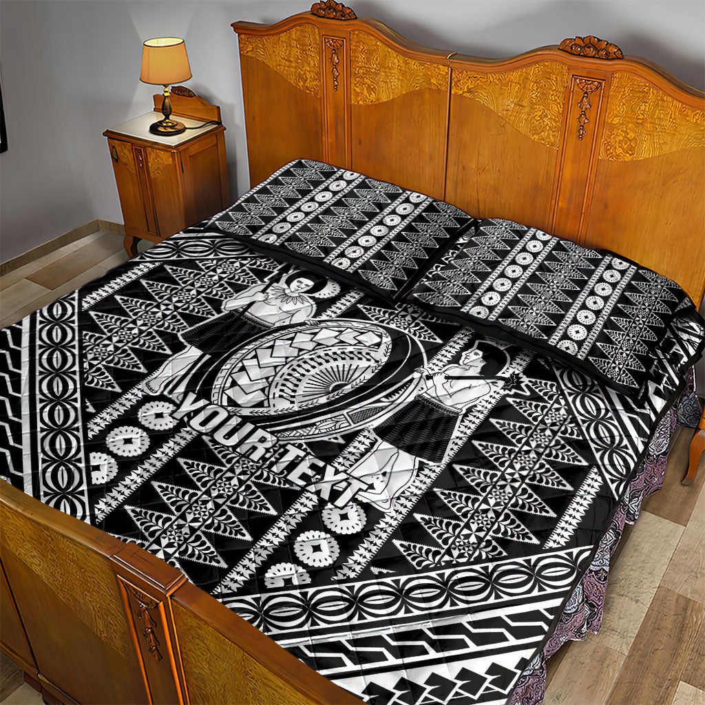 Fiji Custom Rugby National Heritage Quilt Bed Set Black Traditional Masi Inspired