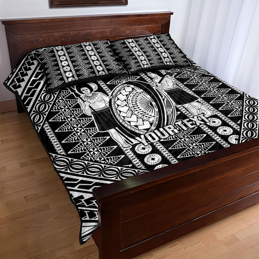 Fiji Custom Rugby National Heritage Quilt Bed Set Black Traditional Masi Inspired