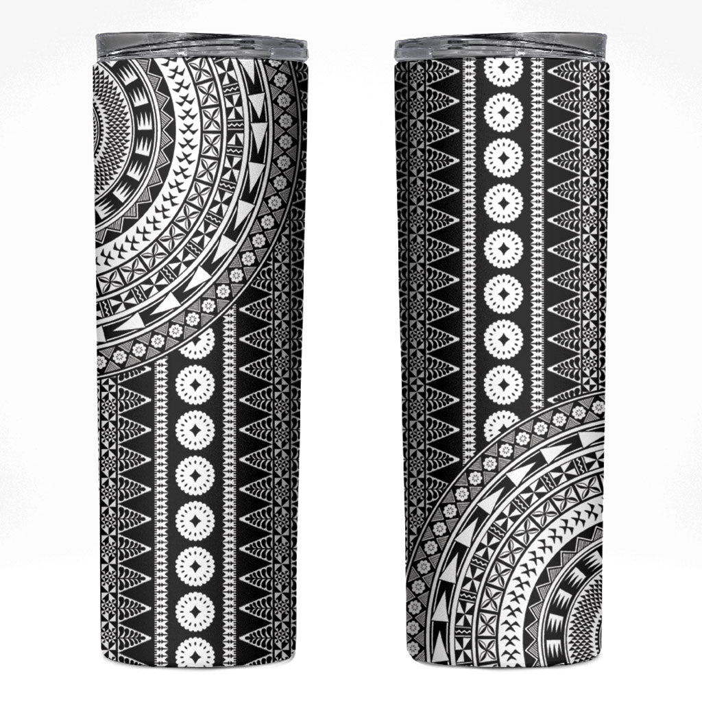 Fiji Custom Rugby National Heritage Skinny Tumbler Black Traditional Masi Inspired LT9 Black - Polynesian Pride