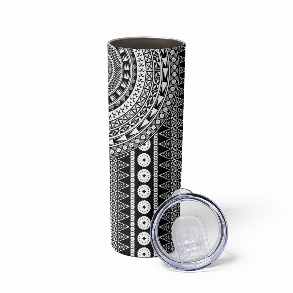Fiji Custom Rugby National Heritage Skinny Tumbler Black Traditional Masi Inspired