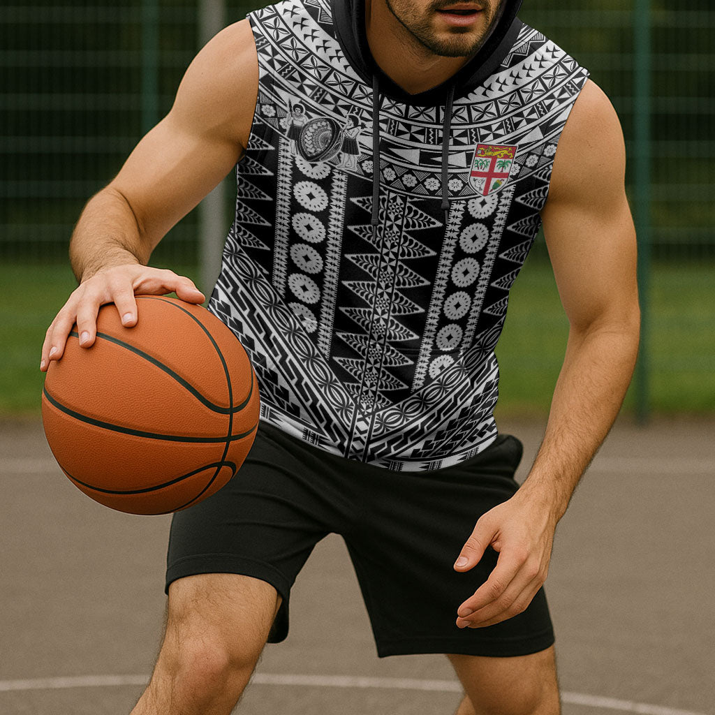 Fiji Custom Rugby National Heritage Sleeveless Hoodie Black Traditional Masi Inspired