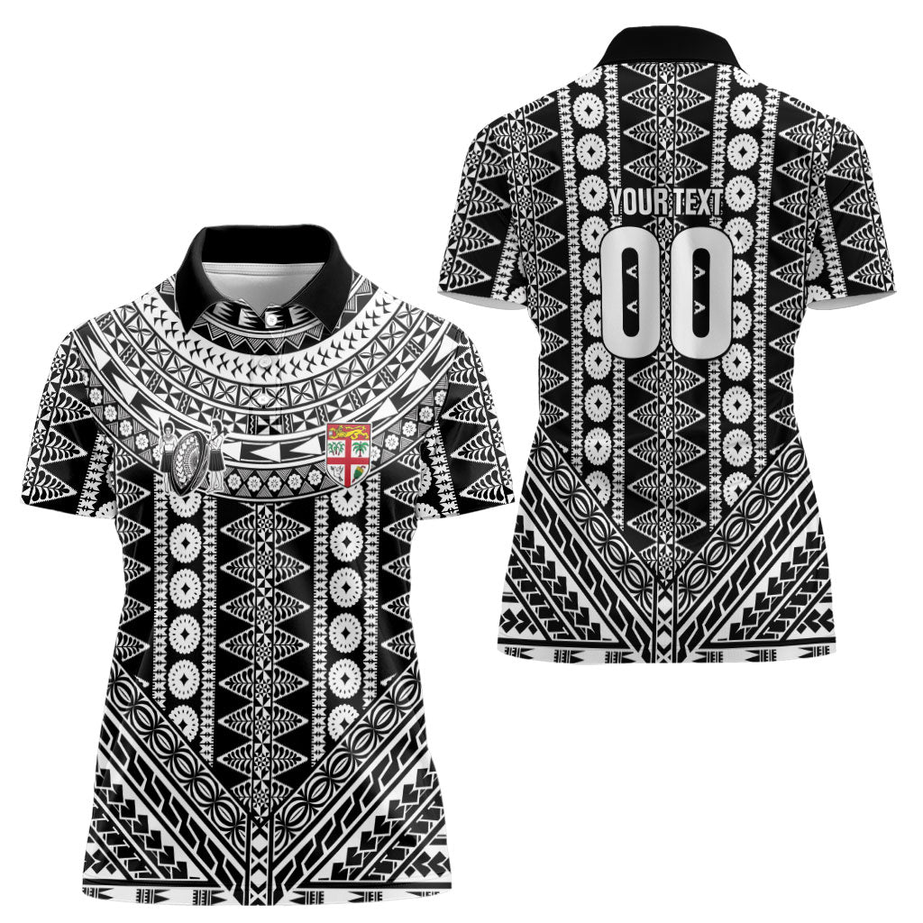 Fiji Custom Rugby National Heritage Women Polo Shirt Black Traditional Masi Inspired