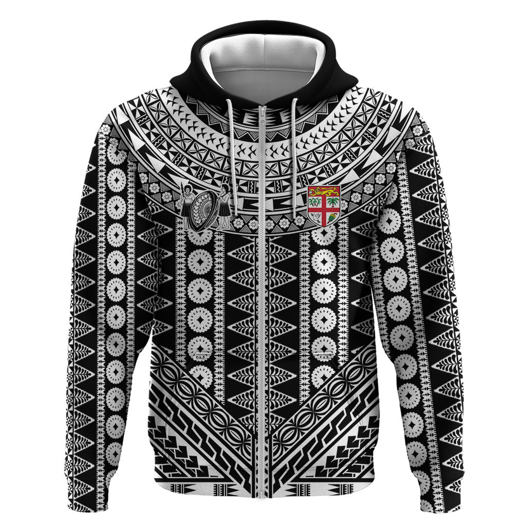 Fiji Custom Rugby National Heritage Zip Hoodie Black Traditional Masi Inspired LT9 Zip Hoodie Black - Polynesian Pride