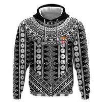 Fiji Custom Rugby National Heritage Zip Hoodie Black Traditional Masi Inspired