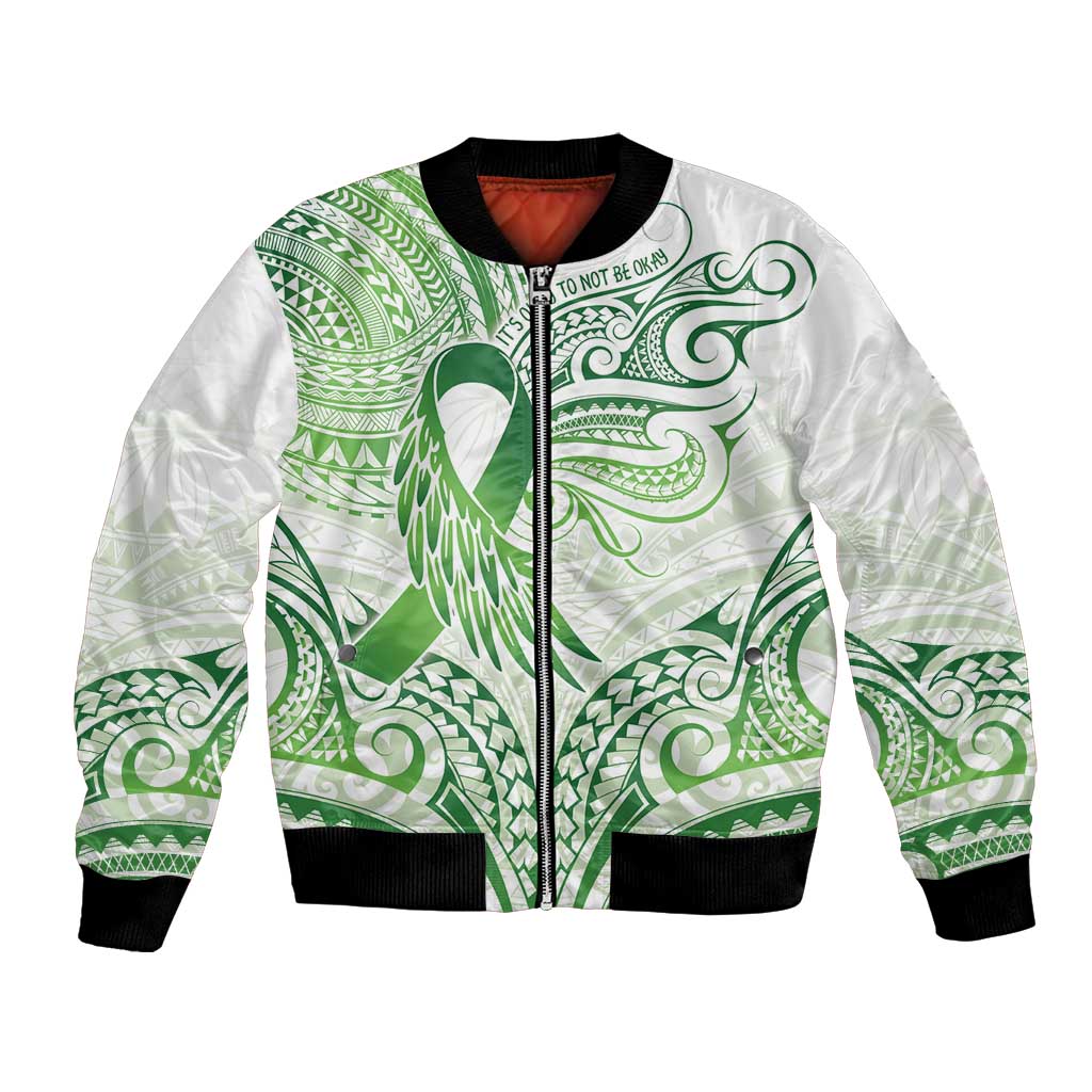 Its Okay Green Ribbon Personalised Bomber Jacket Polynesian Depression Awareness LT9 Unisex Green - Polynesian Pride