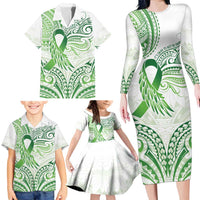 Its Okay Green Ribbon Personalised Family Matching Long Sleeve Bodycon Dress and Hawaiian Shirt Polynesian Depression Awareness LT9 - Polynesian Pride