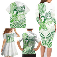 Its Okay Green Ribbon Personalised Family Matching Long Sleeve Bodycon Dress and Hawaiian Shirt Polynesian Depression Awareness LT9 - Polynesian Pride