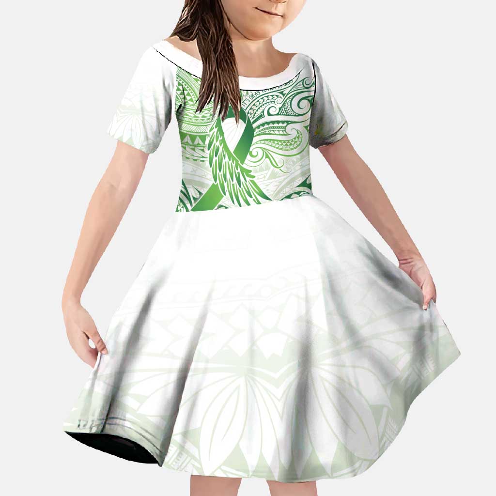 Its Okay Green Ribbon Personalised Family Matching Mermaid Dress and Hawaiian Shirt Polynesian Depression Awareness LT9 Daughter's Dress Green - Polynesian Pride
