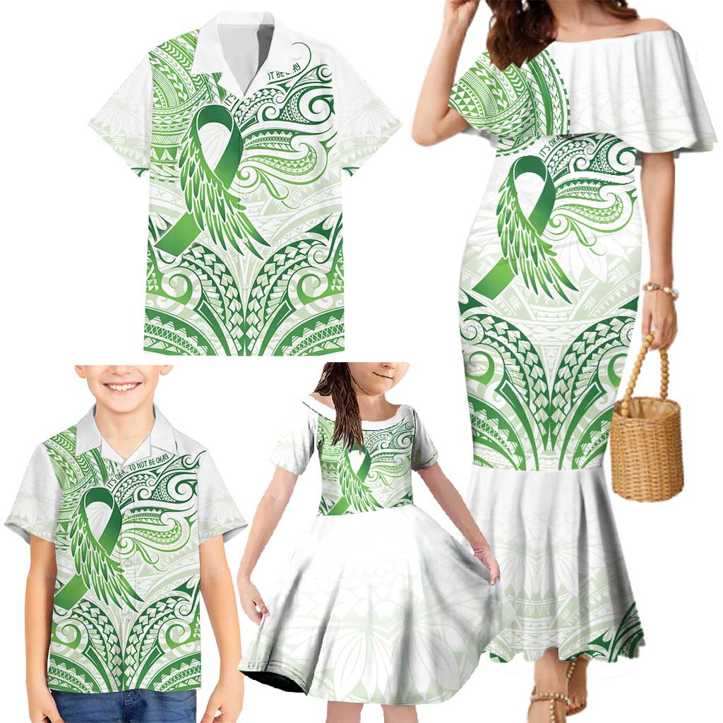 Its Okay Green Ribbon Personalised Family Matching Mermaid Dress and Hawaiian Shirt Polynesian Depression Awareness LT9 - Polynesian Pride