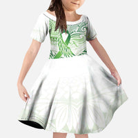 Its Okay Green Ribbon Personalised Family Matching Off The Shoulder Long Sleeve Dress and Hawaiian Shirt Polynesian Depression Awareness LT9 Daughter's Dress Green - Polynesian Pride