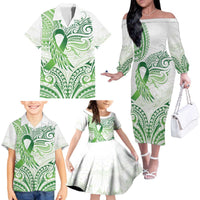 Its Okay Green Ribbon Personalised Family Matching Off The Shoulder Long Sleeve Dress and Hawaiian Shirt Polynesian Depression Awareness LT9 - Polynesian Pride