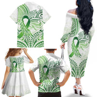 Its Okay Green Ribbon Personalised Family Matching Off The Shoulder Long Sleeve Dress and Hawaiian Shirt Polynesian Depression Awareness LT9 - Polynesian Pride