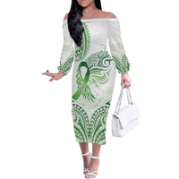 Its Okay Green Ribbon Personalised Family Matching Off The Shoulder Long Sleeve Dress and Hawaiian Shirt Polynesian Depression Awareness LT9 Mom's Dress Green - Polynesian Pride