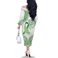 Its Okay Green Ribbon Personalised Family Matching Off The Shoulder Long Sleeve Dress and Hawaiian Shirt Polynesian Depression Awareness LT9 - Polynesian Pride
