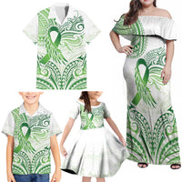 Its Okay Green Ribbon Personalised Family Matching Off Shoulder Maxi Dress and Hawaiian Shirt Polynesian Depression Awareness LT9 - Polynesian Pride
