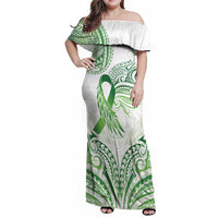 Its Okay Green Ribbon Personalised Family Matching Off Shoulder Maxi Dress and Hawaiian Shirt Polynesian Depression Awareness LT9 Mom's Dress Green - Polynesian Pride