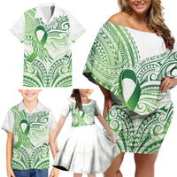 Its Okay Green Ribbon Personalised Family Matching Off Shoulder Short Dress and Hawaiian Shirt Polynesian Depression Awareness LT9 - Polynesian Pride