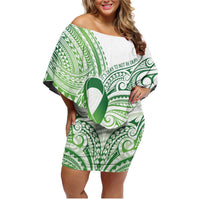 Its Okay Green Ribbon Personalised Family Matching Off Shoulder Short Dress and Hawaiian Shirt Polynesian Depression Awareness LT9 Mom's Dress Green - Polynesian Pride