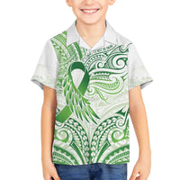 Its Okay Green Ribbon Personalised Family Matching Off Shoulder Short Dress and Hawaiian Shirt Polynesian Depression Awareness LT9 Son's Shirt Green - Polynesian Pride