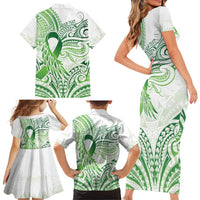 Its Okay Green Ribbon Personalised Family Matching Short Sleeve Bodycon Dress and Hawaiian Shirt Polynesian Depression Awareness LT9 - Polynesian Pride
