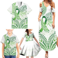 Its Okay Green Ribbon Personalised Family Matching Summer Maxi Dress and Hawaiian Shirt Polynesian Depression Awareness LT9 - Polynesian Pride