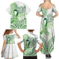Its Okay Green Ribbon Personalised Family Matching Summer Maxi Dress and Hawaiian Shirt Polynesian Depression Awareness LT9 - Polynesian Pride