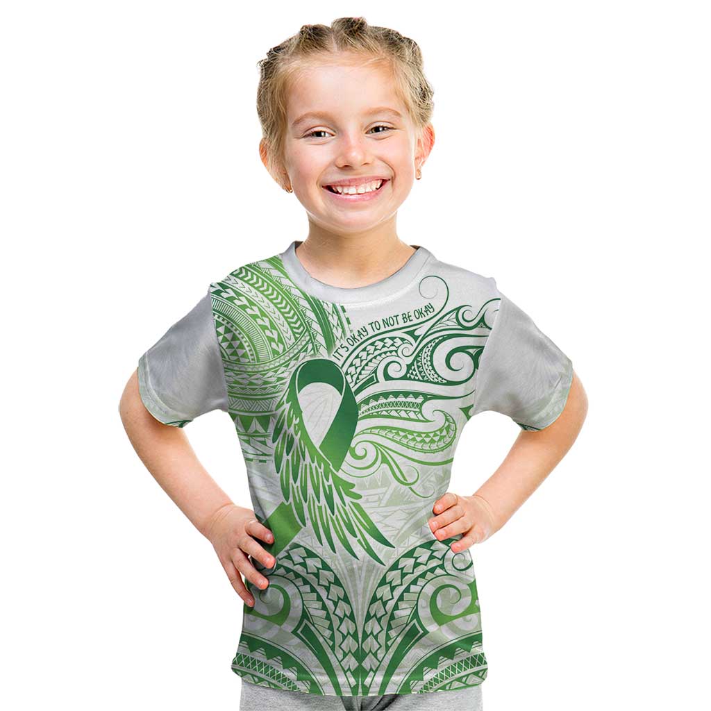 Its Okay Green Ribbon Personalised Kid T Shirt Polynesian Depression Awareness