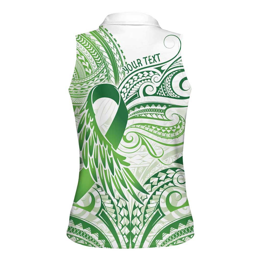 Its Okay Green Ribbon Personalised Women Sleeveless Polo Shirt Polynesian Depression Awareness
