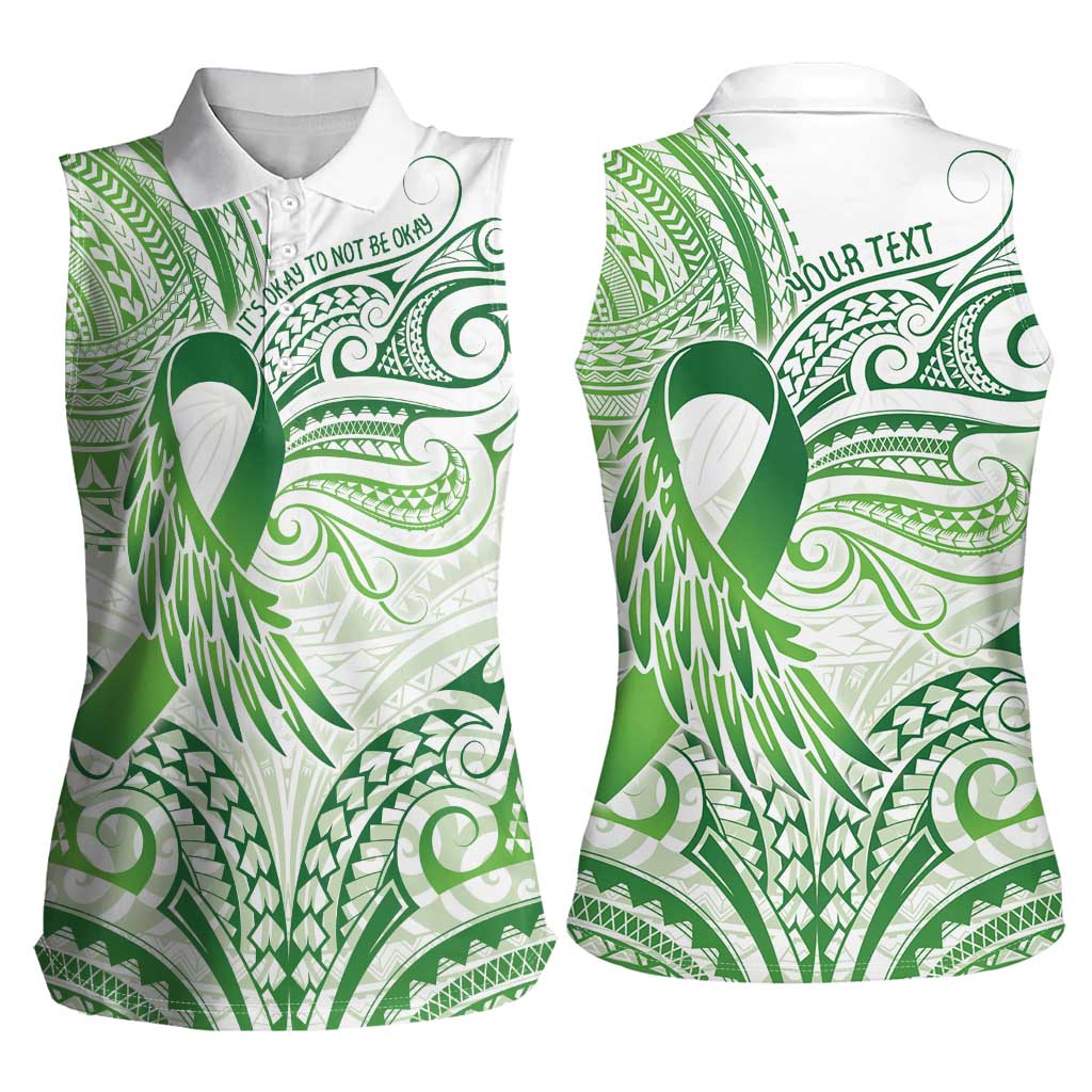 Its Okay Green Ribbon Personalised Women Sleeveless Polo Shirt Polynesian Depression Awareness