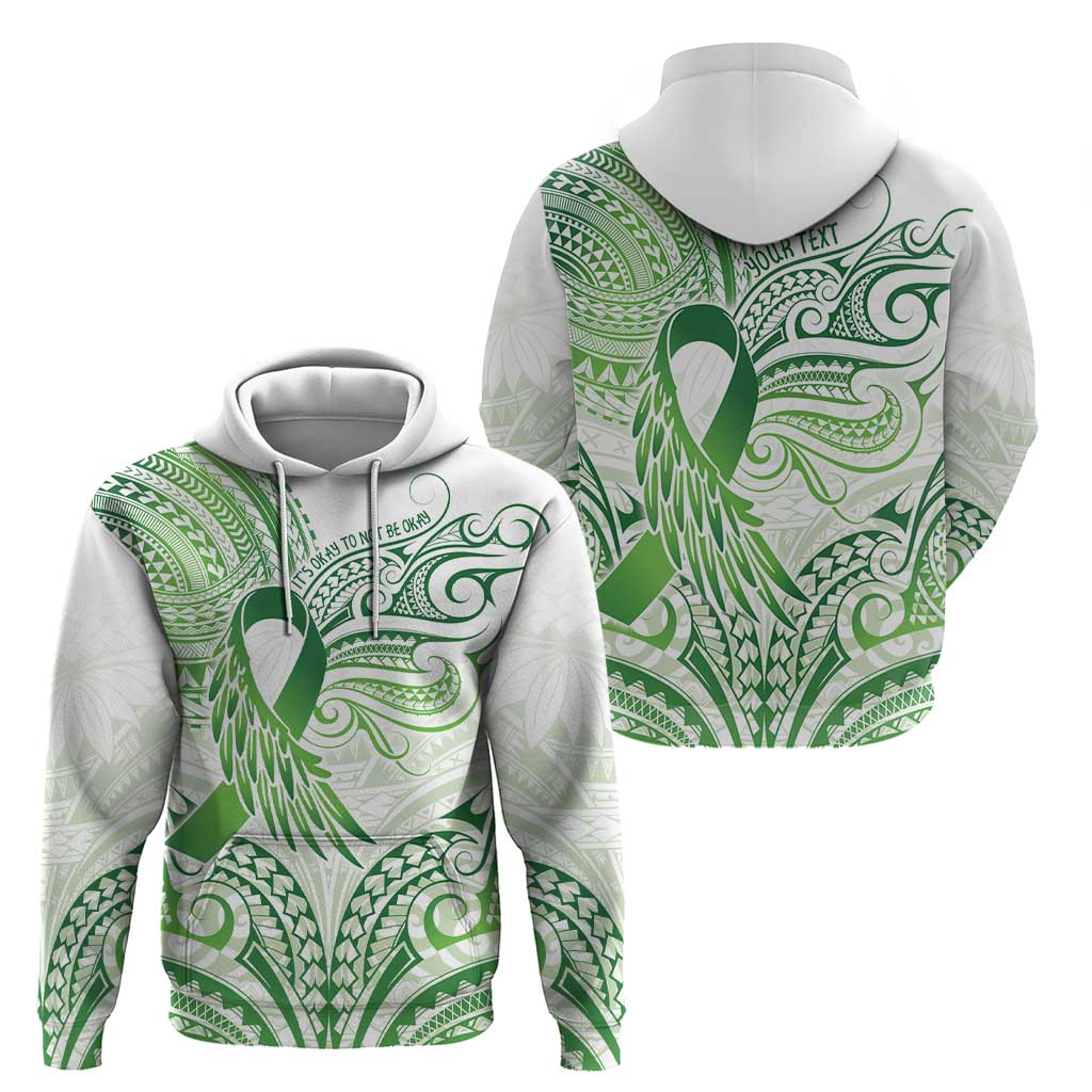 Its Okay Green Ribbon Personalised Zip Hoodie Polynesian Depression Awareness