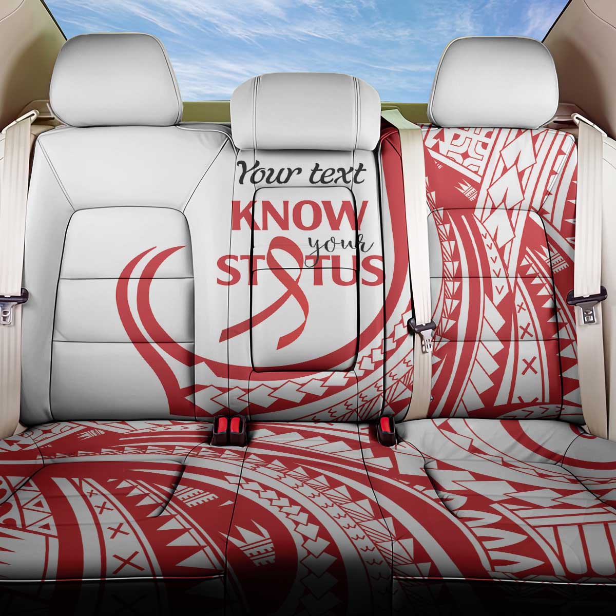 Know Your Status Red Ribbon Personalised Back Car Seat Cover Polynesian AIDS Awareness LT9 One Size Red - Polynesian Pride