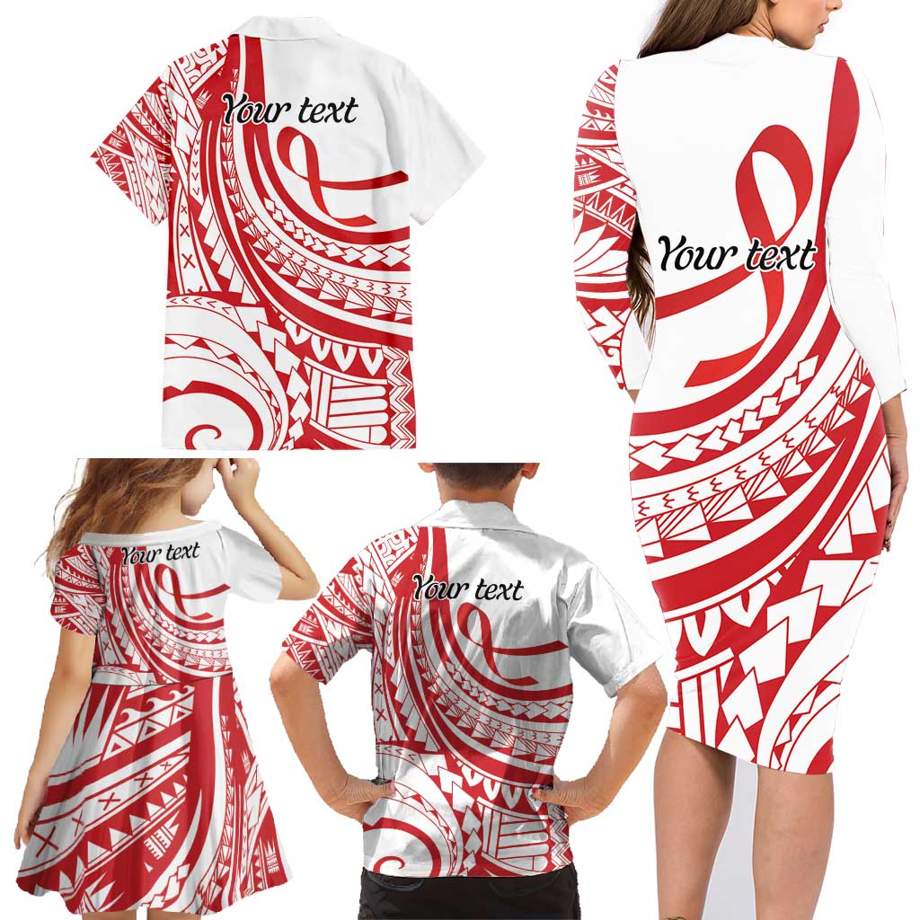 Know Your Status Red Ribbon Personalised Family Matching Long Sleeve Bodycon Dress and Hawaiian Shirt Polynesian AIDS Awareness LT9 - Polynesian Pride