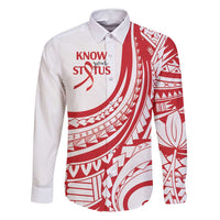 Know Your Status Red Ribbon Personalised Family Matching Long Sleeve Bodycon Dress and Hawaiian Shirt Polynesian AIDS Awareness LT9 Dad's Shirt - Long Sleeve Red - Polynesian Pride