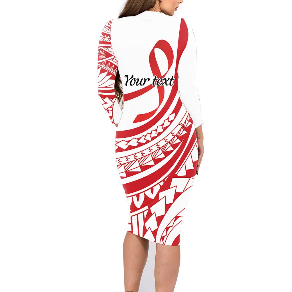 Know Your Status Red Ribbon Personalised Family Matching Long Sleeve Bodycon Dress and Hawaiian Shirt Polynesian AIDS Awareness LT9 - Polynesian Pride
