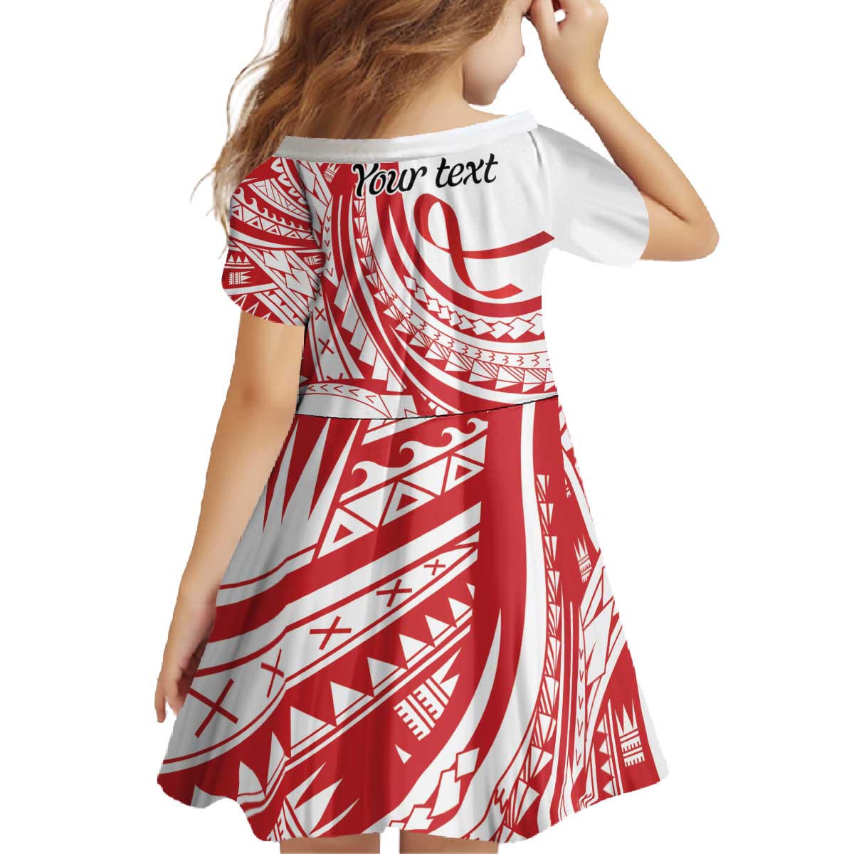 Know Your Status Red Ribbon Personalised Family Matching Off The Shoulder Long Sleeve Dress and Hawaiian Shirt Polynesian AIDS Awareness LT9 - Polynesian Pride